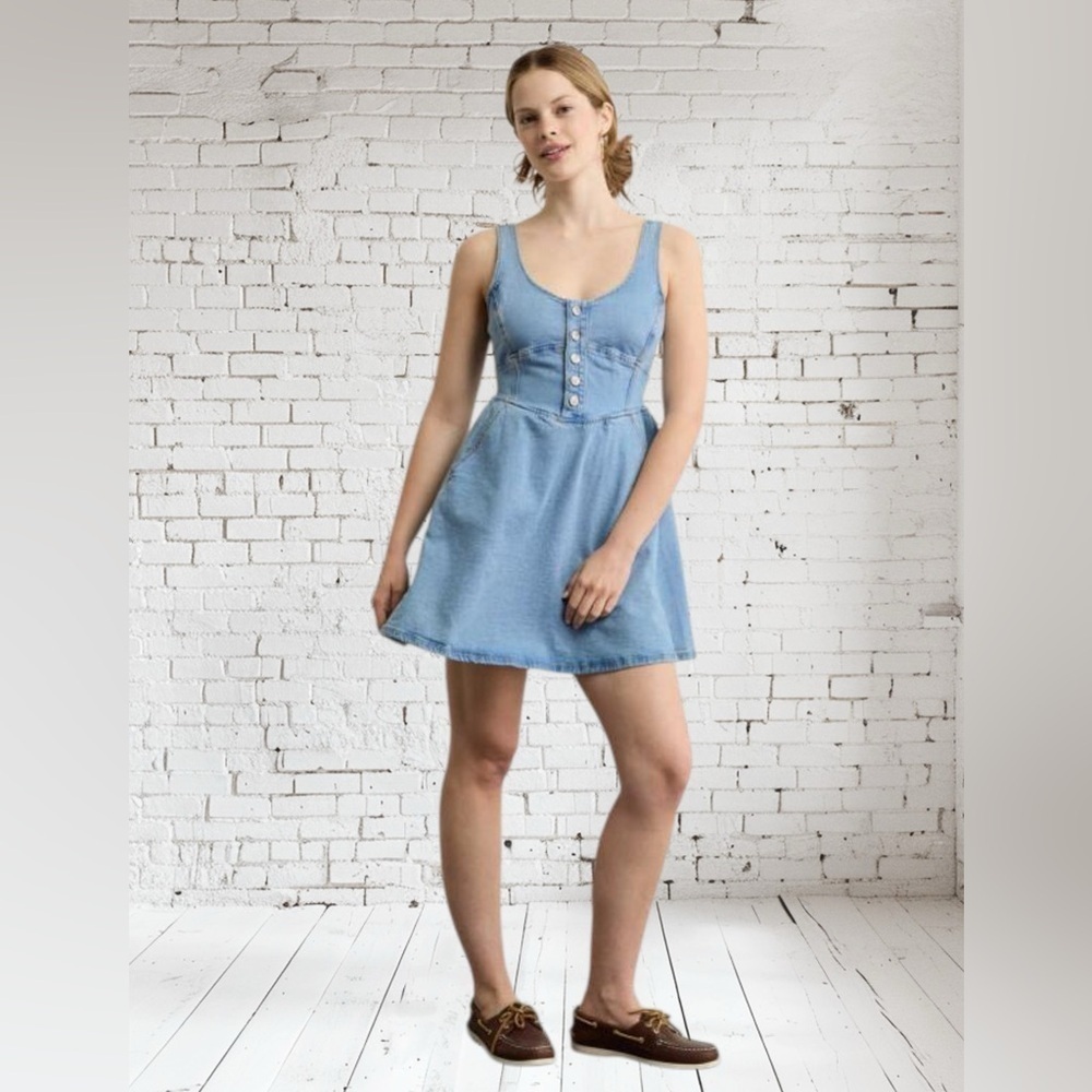 American Eagle Outfitters, Light Denim Button-Front Mini Dress, XS